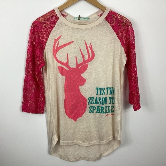 Southern Grace Tops - Southern Grace Tis The Season To Sparkle Deer Holiday Burnout Tee Size S NWT